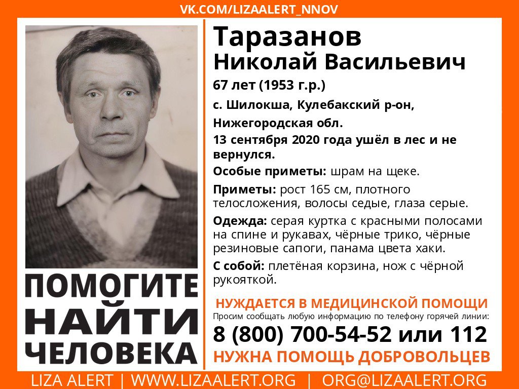 В Кулебаках пропал 67-летний инвалид Николай Таразанов